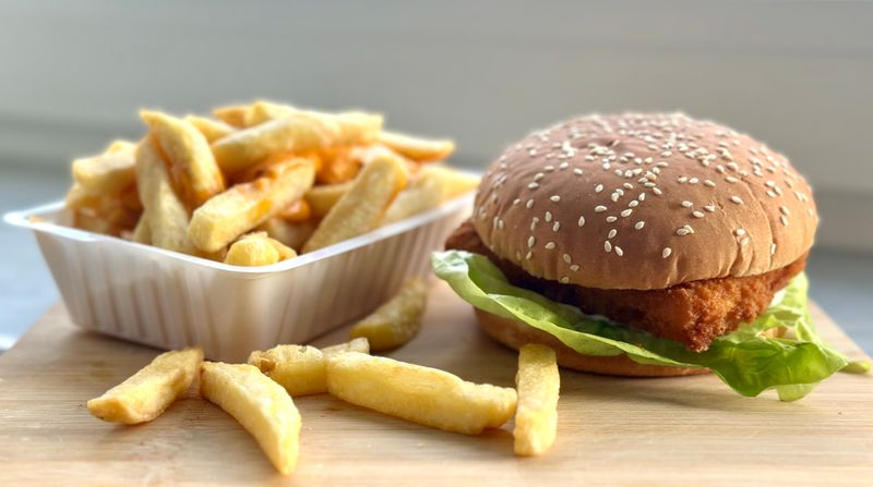 Hangry Joe's signature chicken sandwich on brioche bun